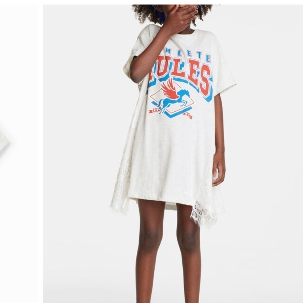 Desigual NWT kids T shirt Dress with lace sides. Multiple sizes 5/6 and 7/8